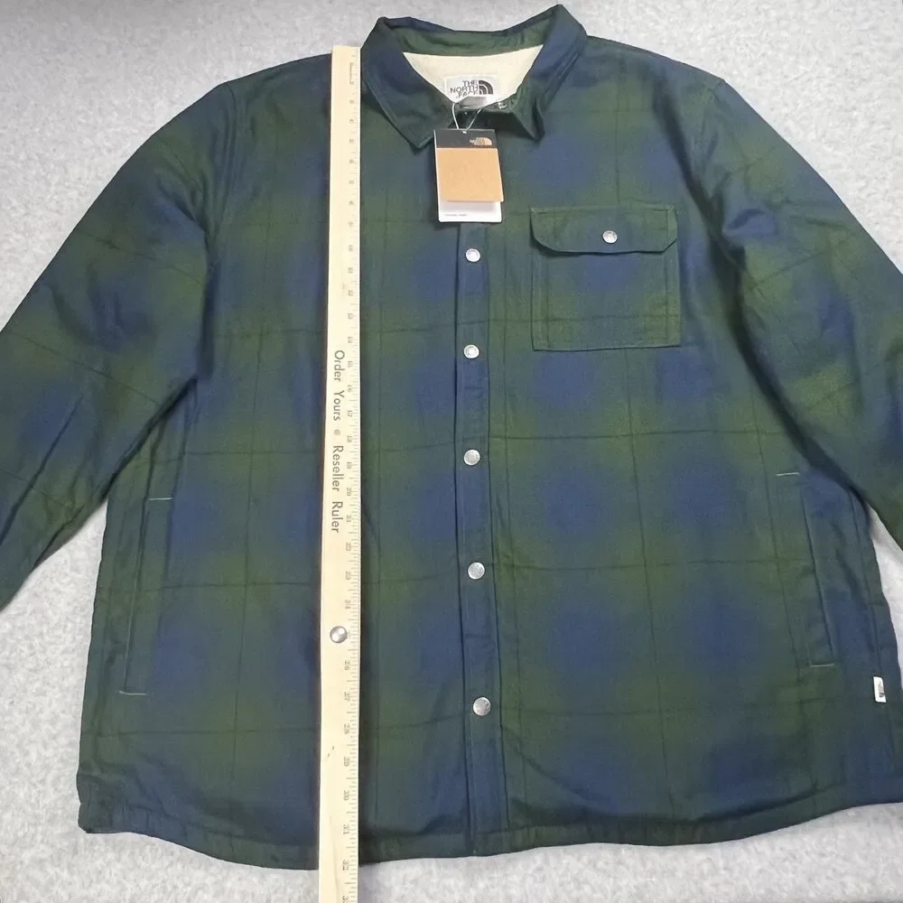 The North Face Mens 2XL Green Plaid Sherpa Lined Heavyweight Flannel Shirt